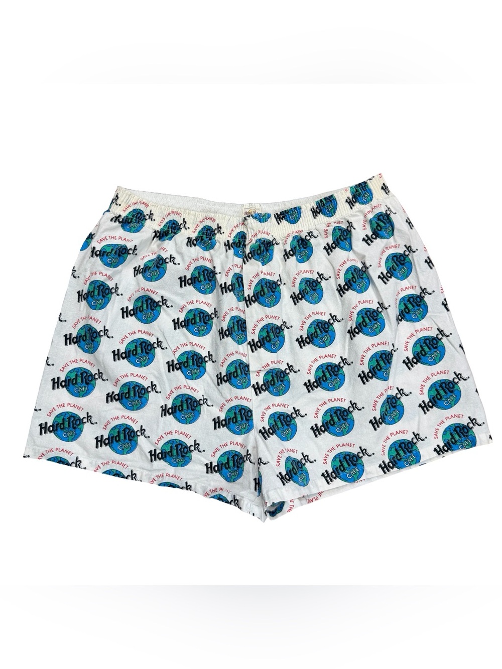 Vintage 90s Hard Rock Cafe All Over Print Earth Boxer Style Shorts Size L
